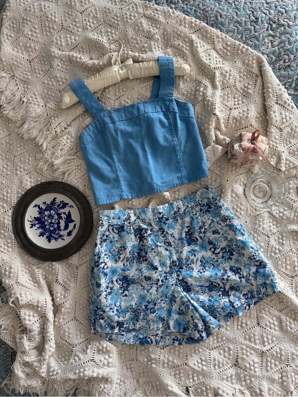 Abercrombie & Fitch Blue Top and Floral Blue Shorts Set - Women